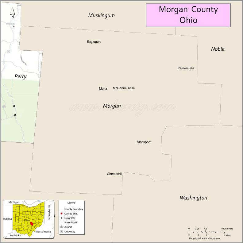 Map of Morgan County, Ohio