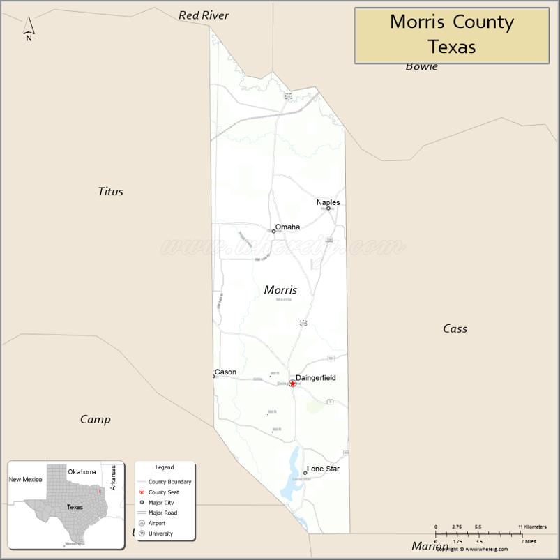 Map of Morris County, Texas