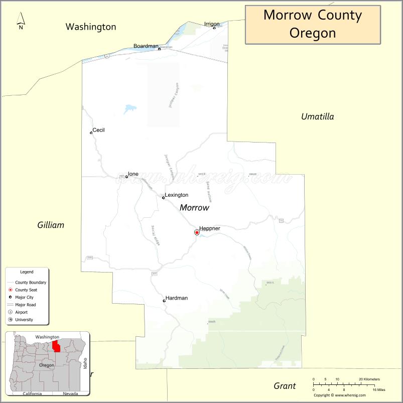 Map of Morrow County, Oregon