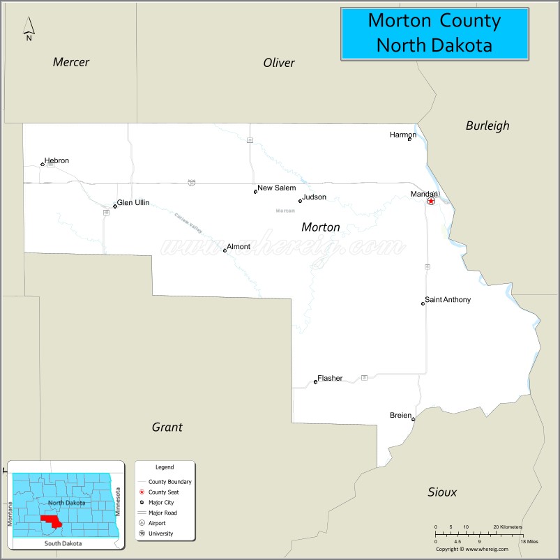 Map of Morton County, North Dakota