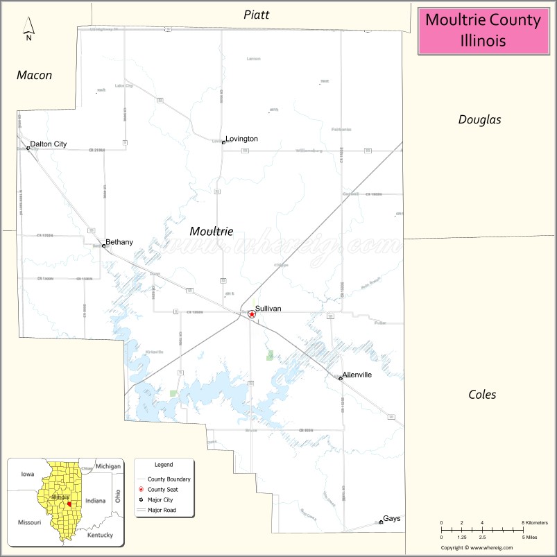 Map of Moultrie County, Illinois