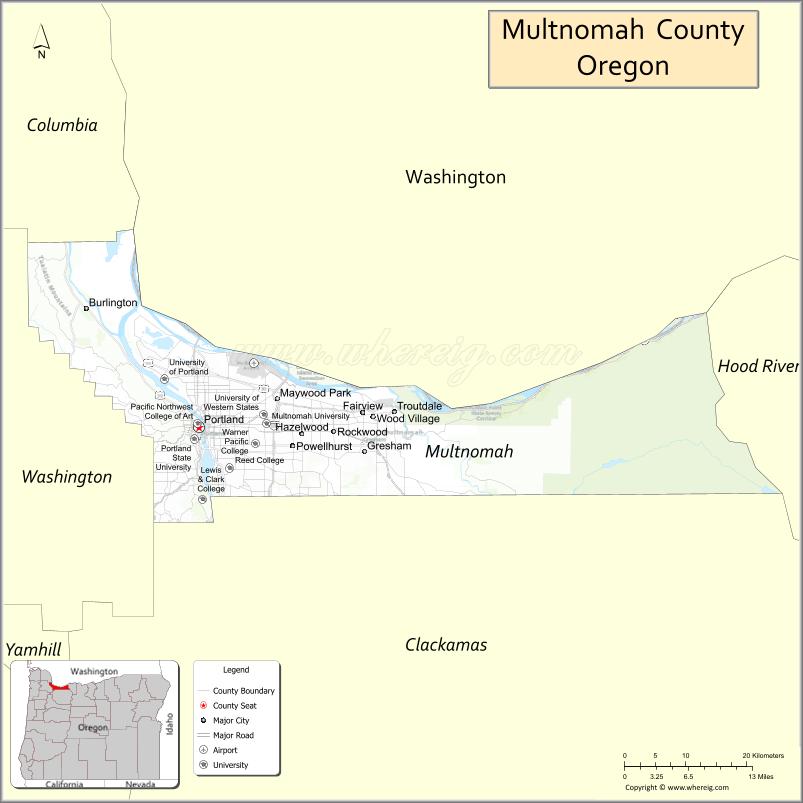 Map of Multnomah County, Oregon