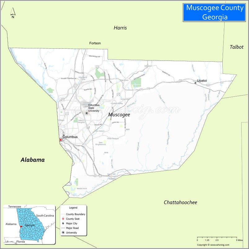 Map of Muscogee County, Georgia