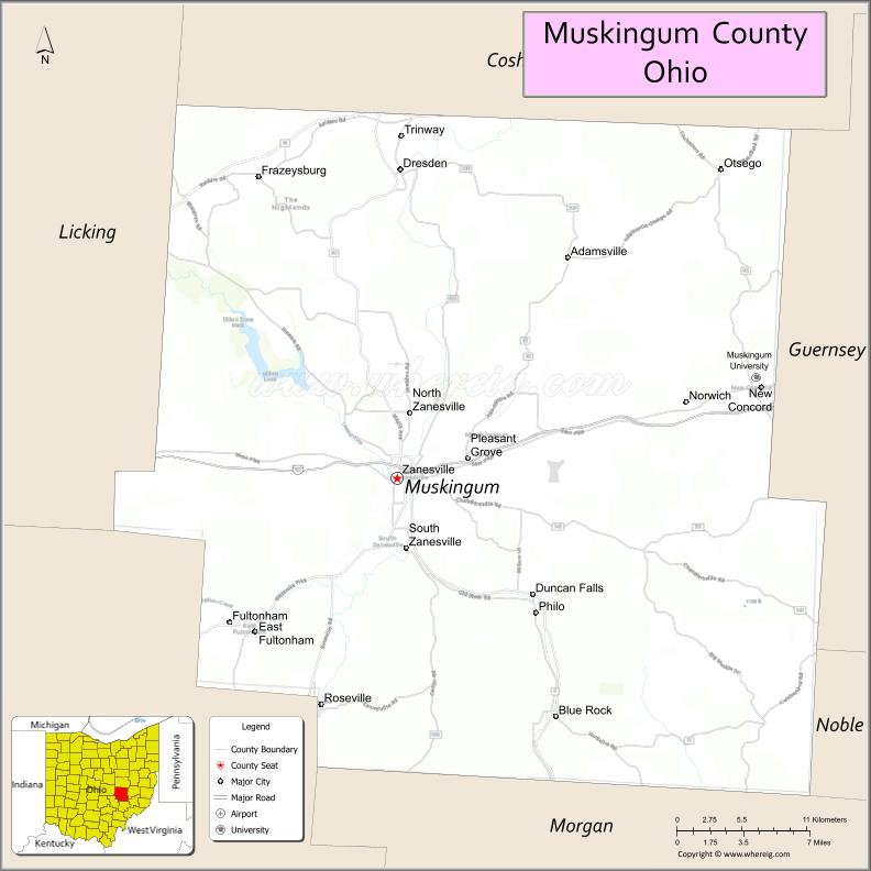 Map of Muskingum County, Ohio