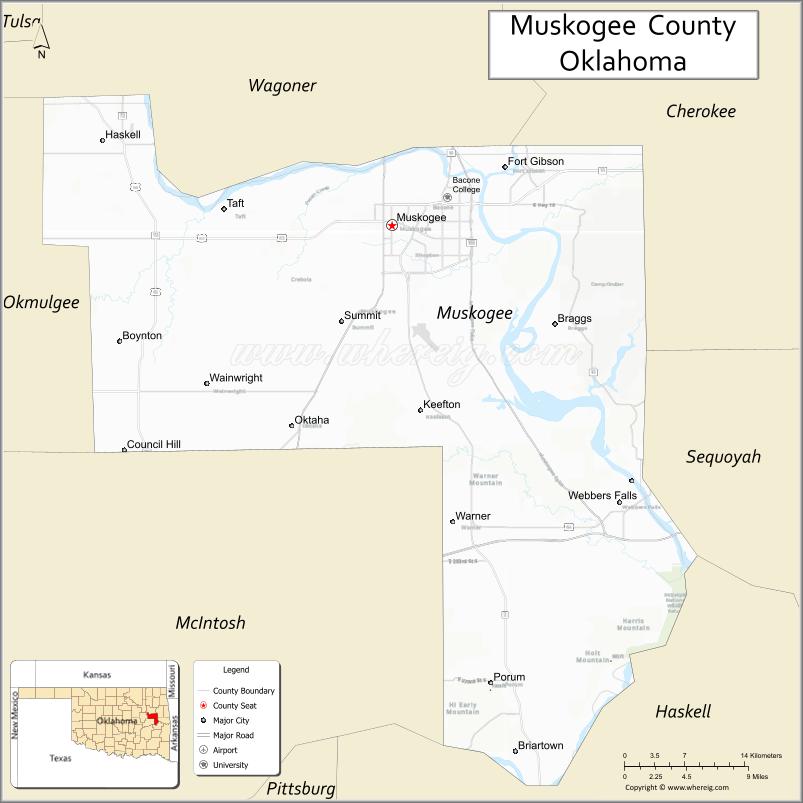 Map of Muskogee County, Oklahoma
