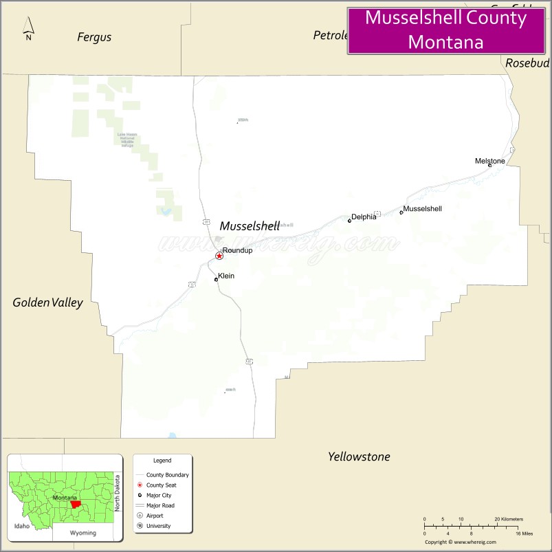 Map of Musselshell County, Montana