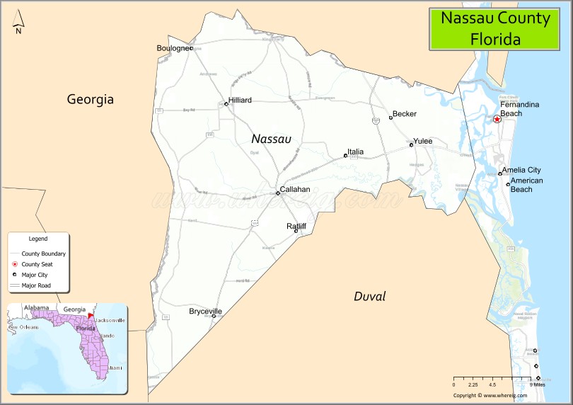 Map of Nassau County, Florida