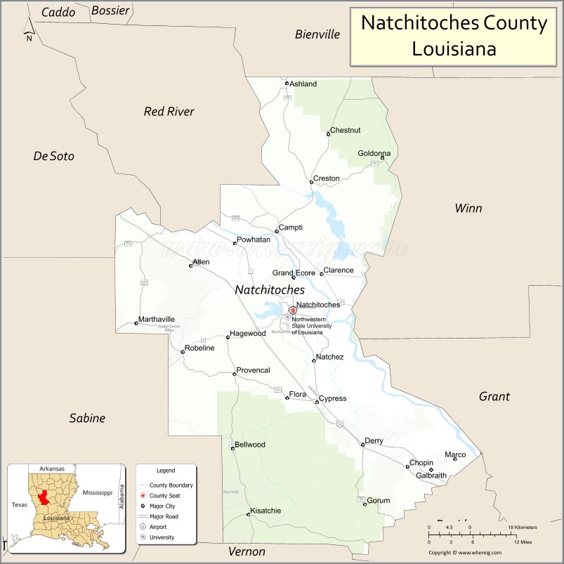 Map of Natchitoches Parish, Louisiana