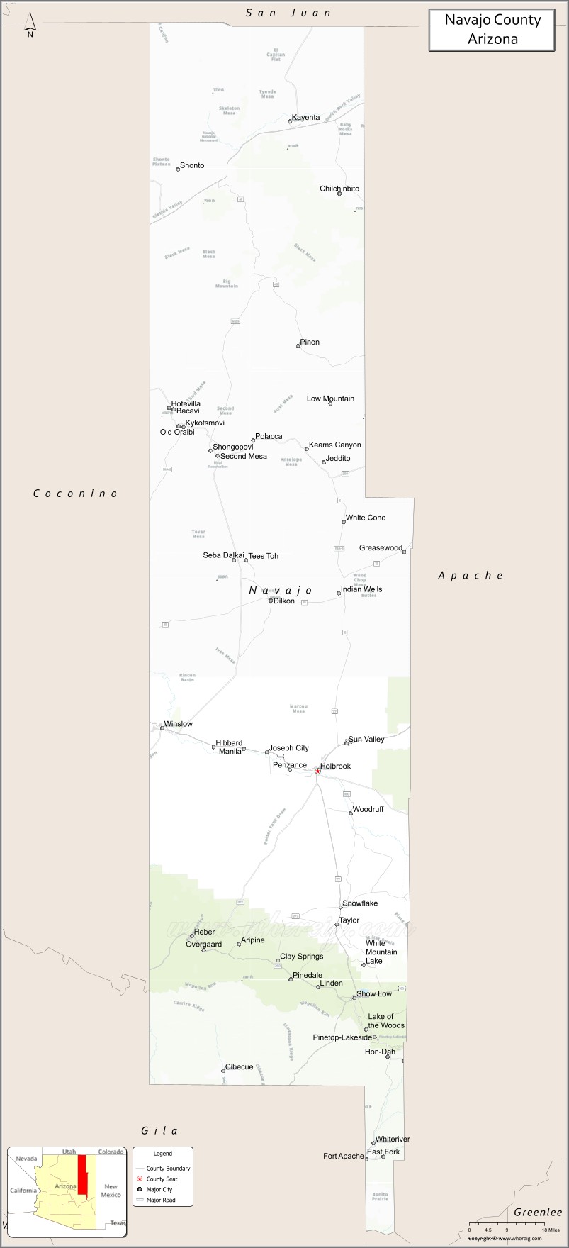 Map of Navajo County, Arizona