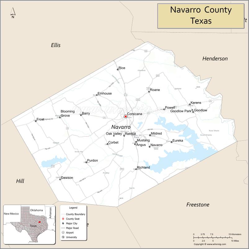 Map of Navarro County, Texas