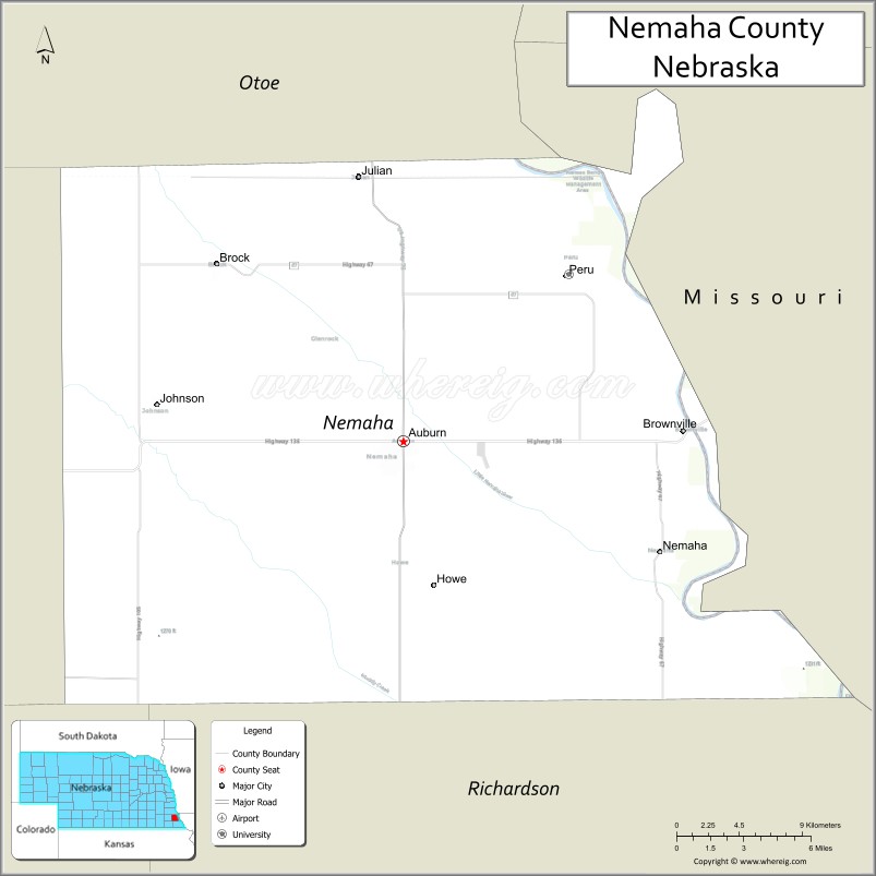 Map of Nemaha County, Nebraska