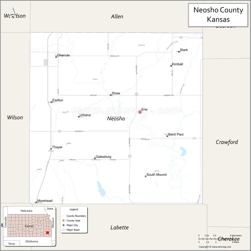Map of Neosho County, Kansas