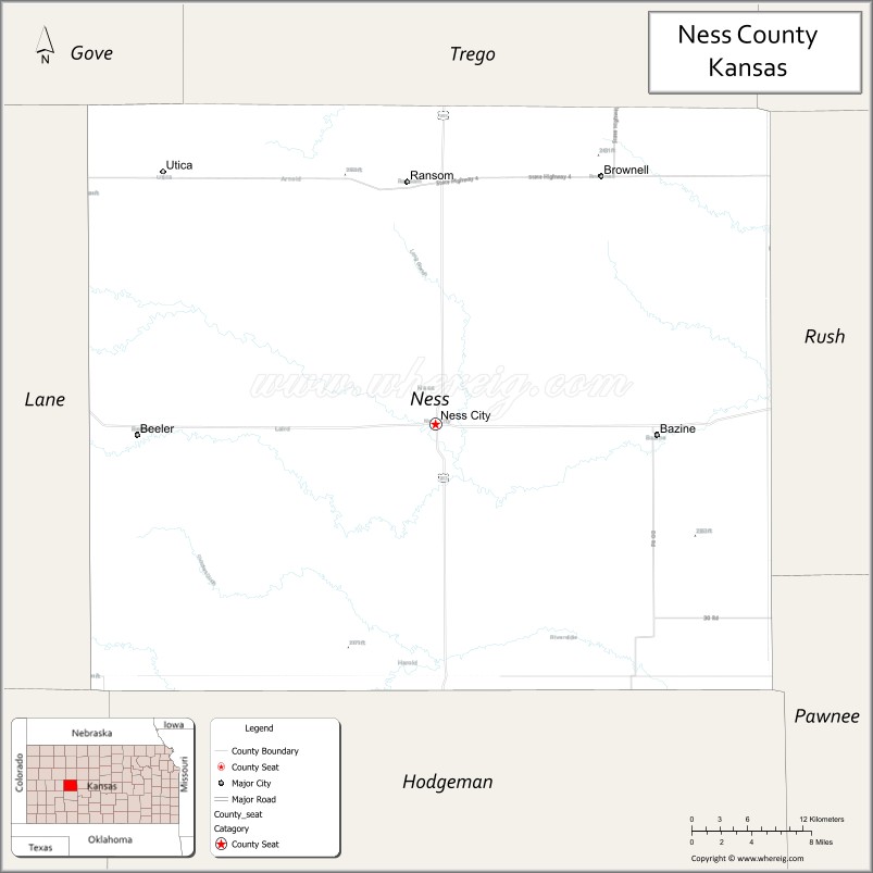 Map of Ness County, Kansas