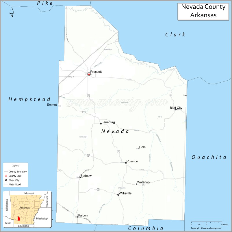 Map of Nevada County, Arkansas