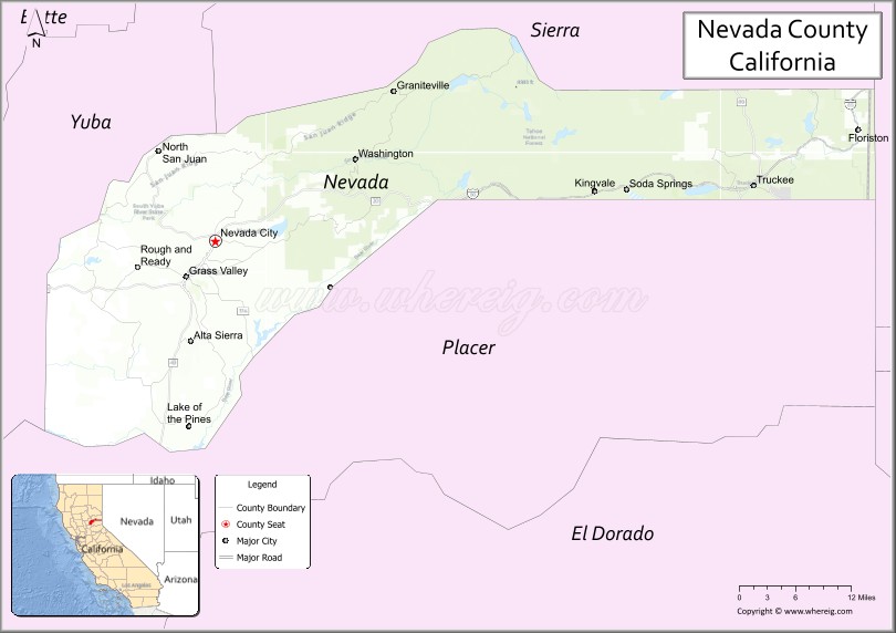 Map of Nevada County, California
