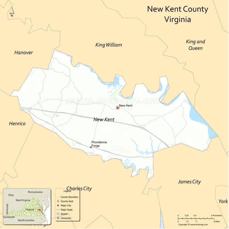 New Kent County Map, Virginia, USA