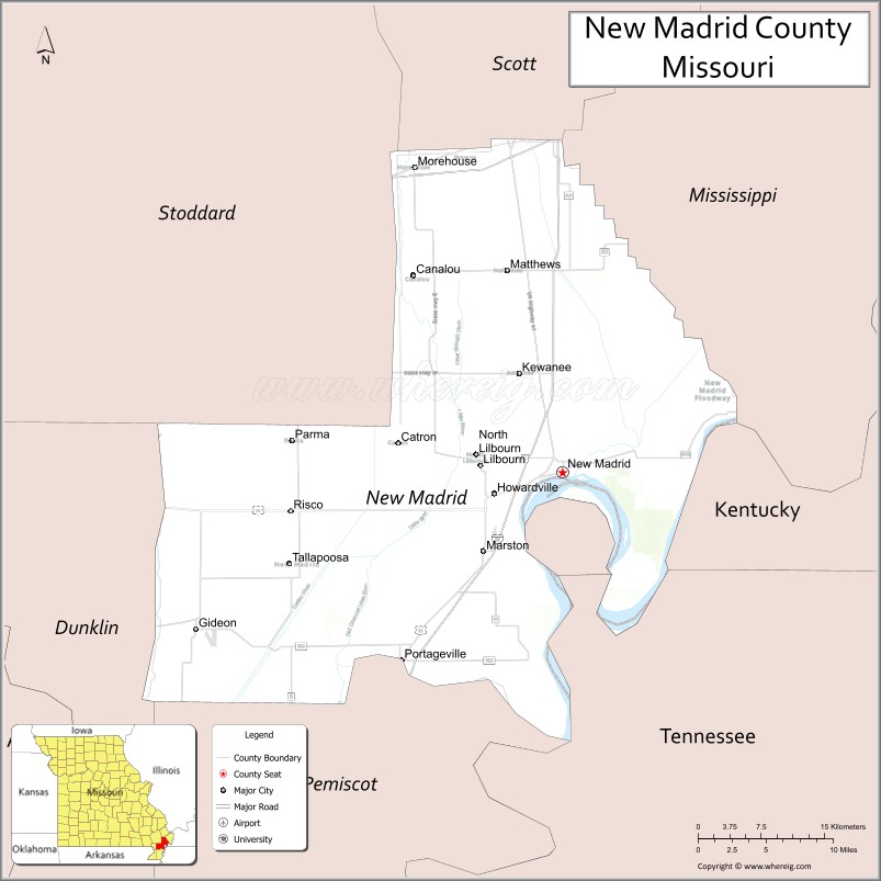 Map of New Madrid County, Missouri