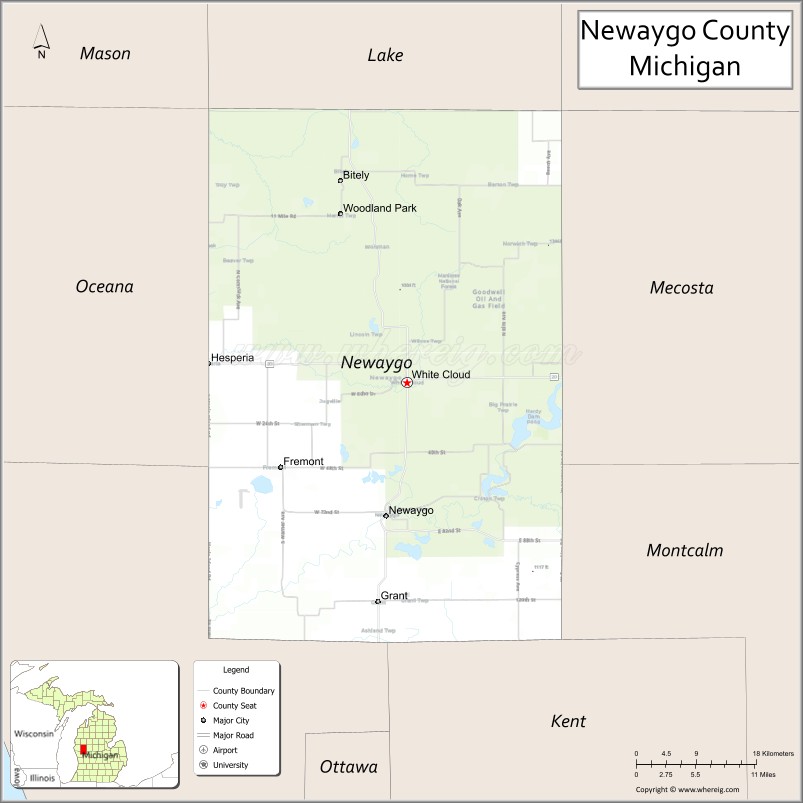 Map of Newaygo County, Michigan