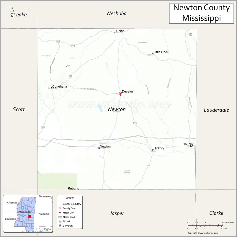 Map of Newton County, Mississippi