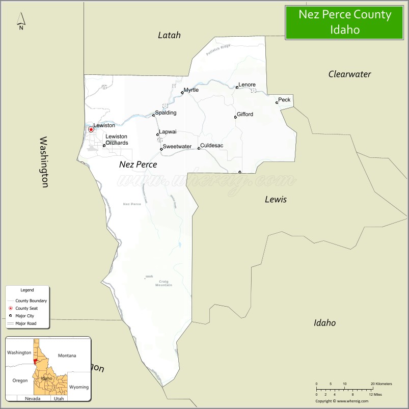 Map of Nez Perce County, Idaho