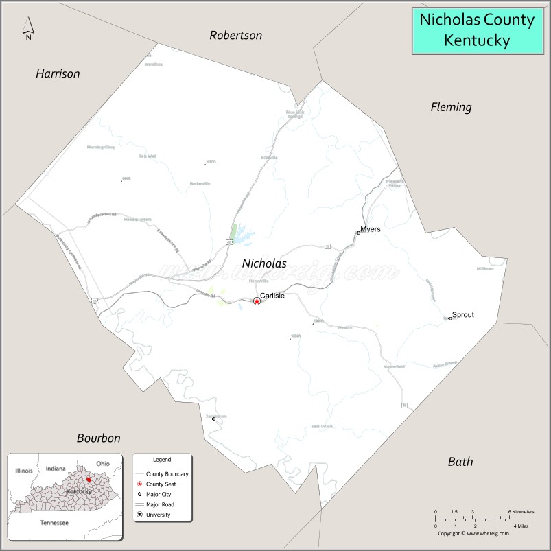 Map of Nicholas County, Kentucky