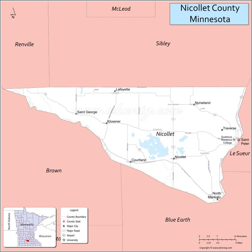 Map of Nicollet County, Minnesota