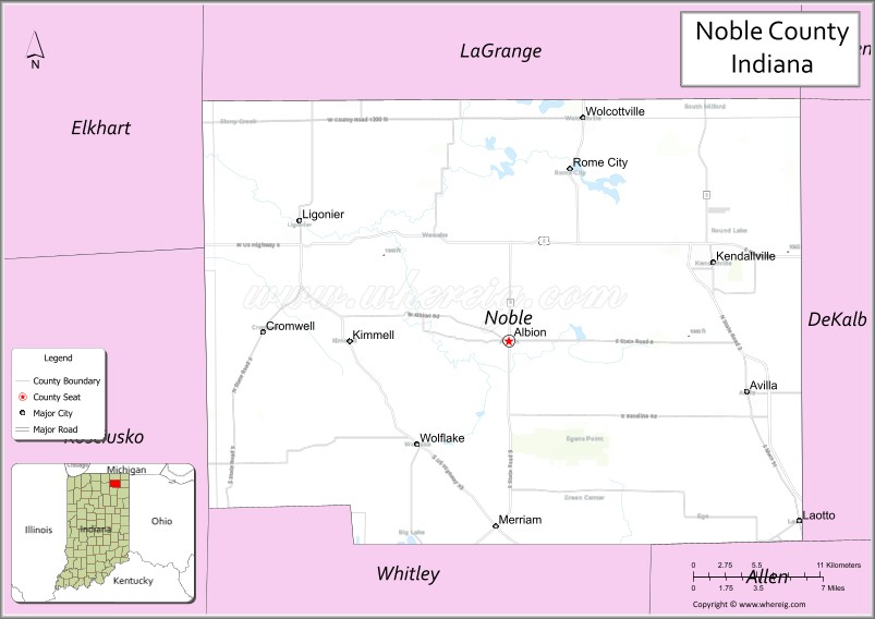 Map of Noble County, Indiana