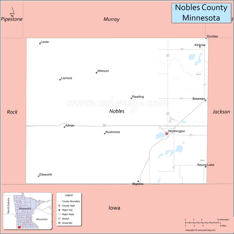 Map of Nobles County, Minnesota