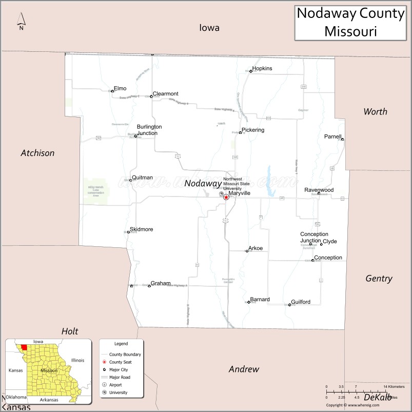 Map of Nodaway County, Missouri