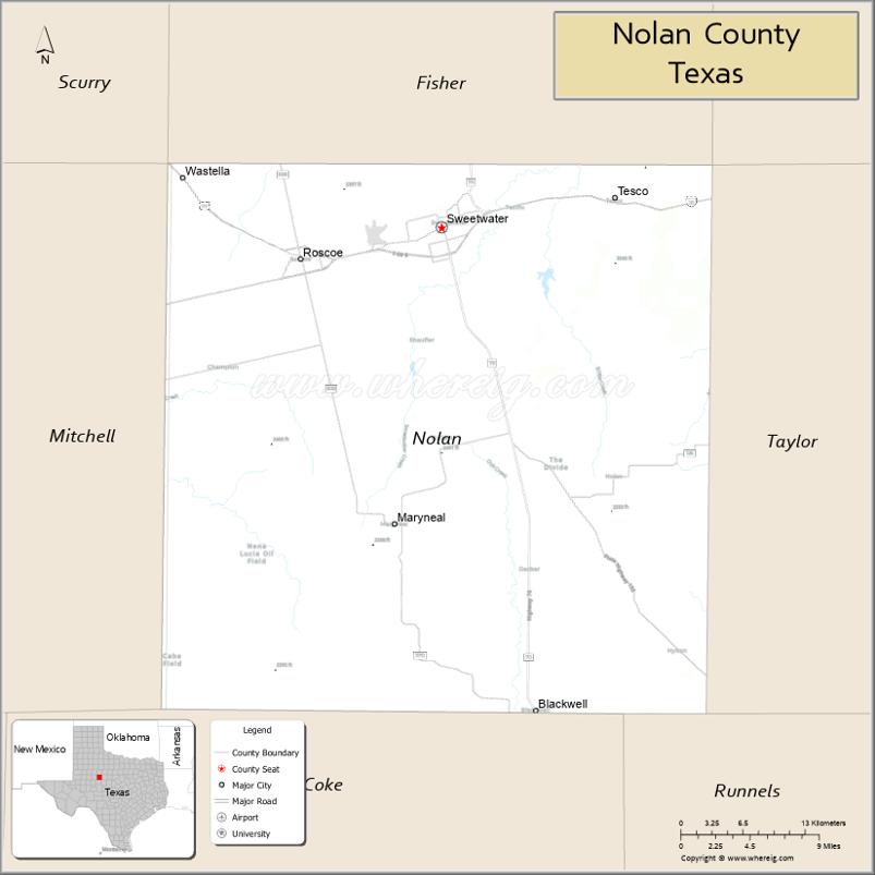 Map of Nolan County, Texas