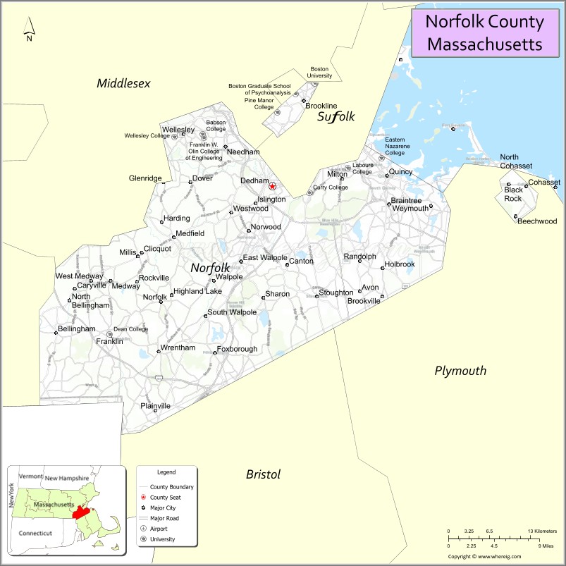 Map of Norfolk County, Massachusetts