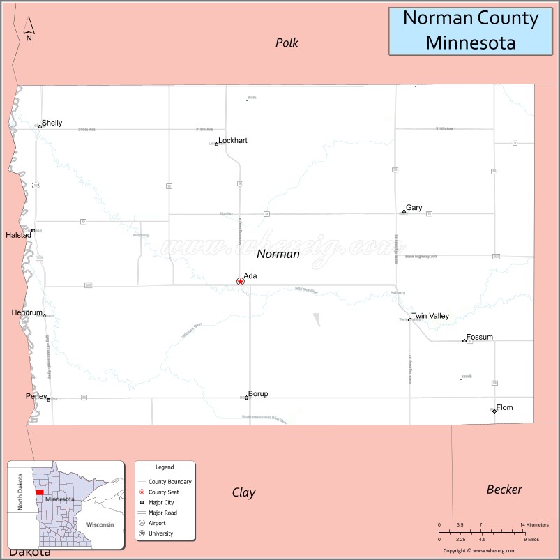 Map of Norman County, Minnesota