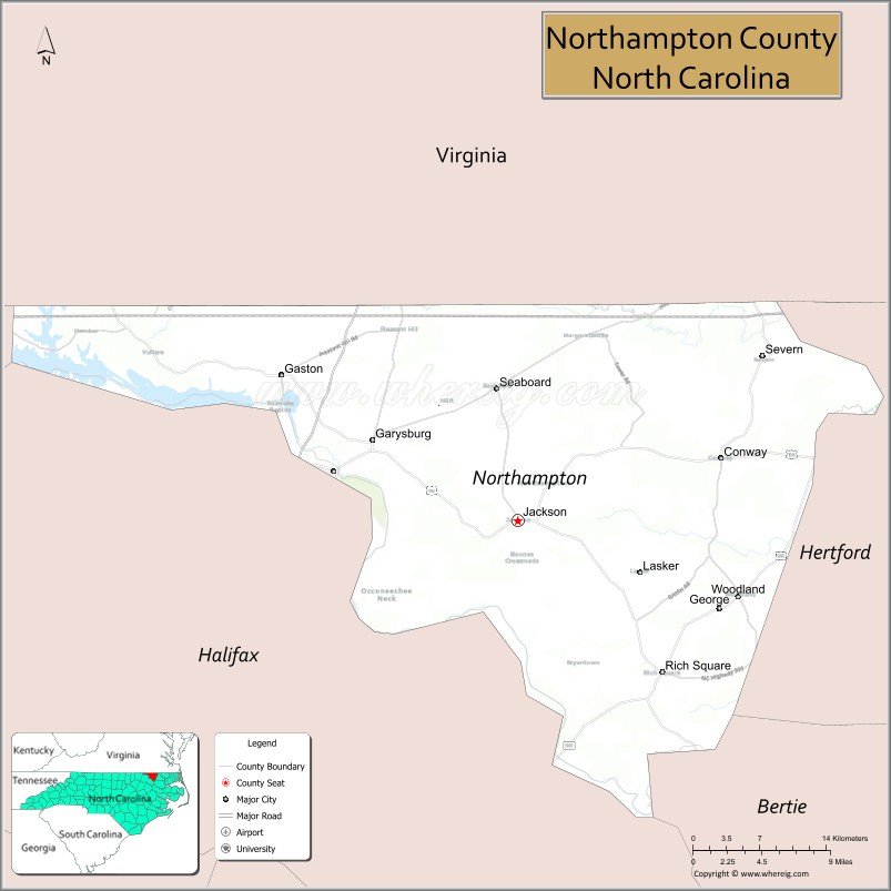 Map of Northampton County, North Carolina
