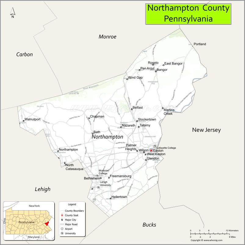 Map of Northampton County, Pennsylvania