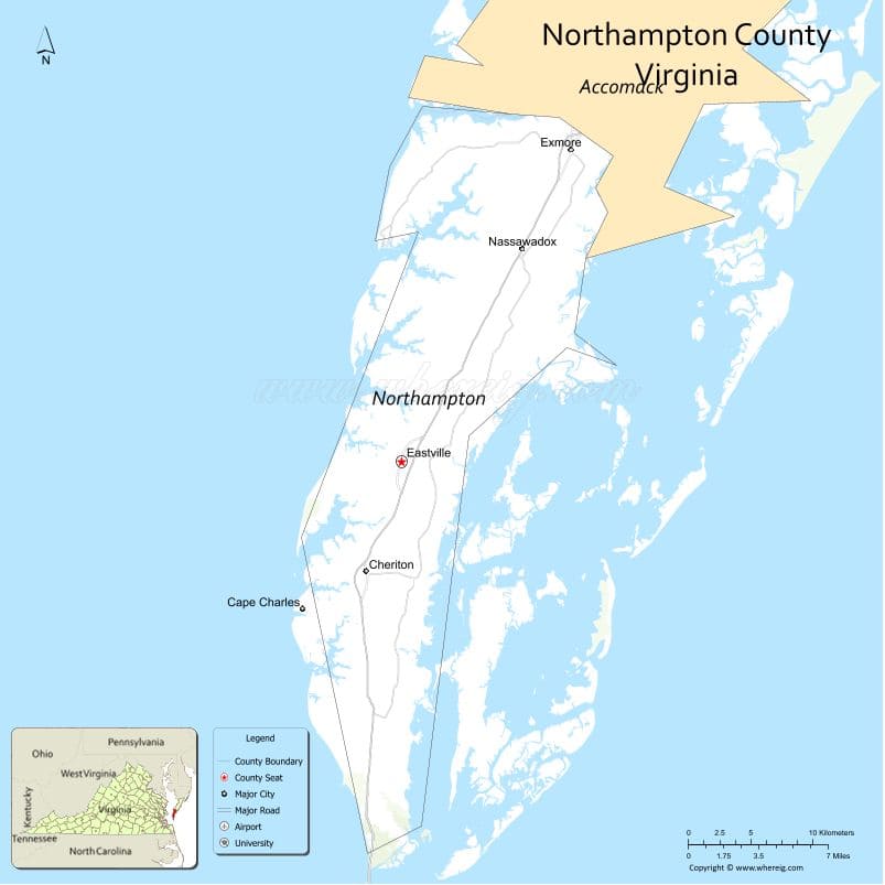 Northampton County Map, Virginia, USA