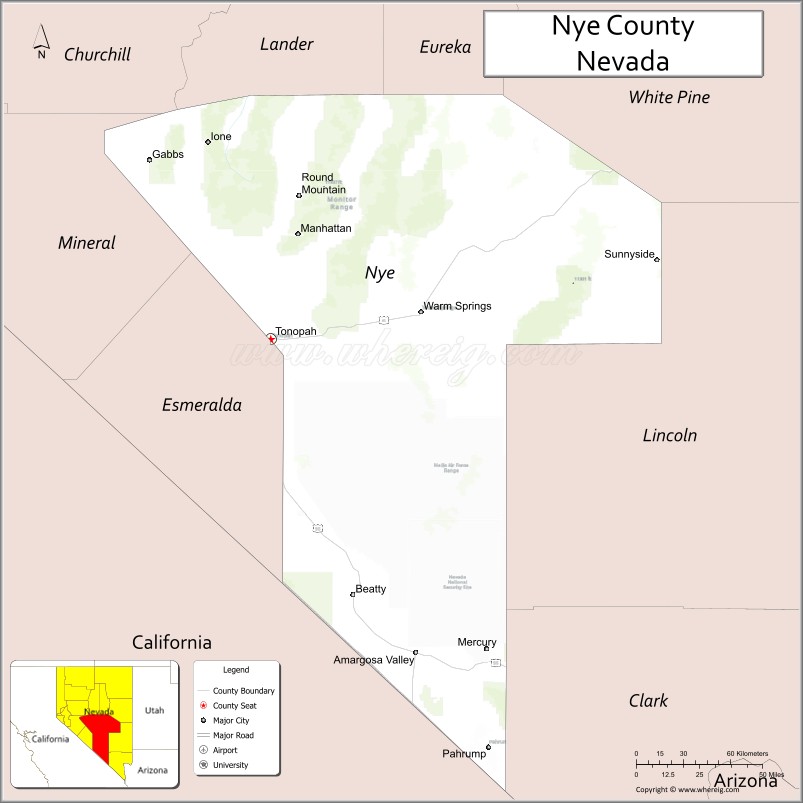 Map of Nye County, Nevada