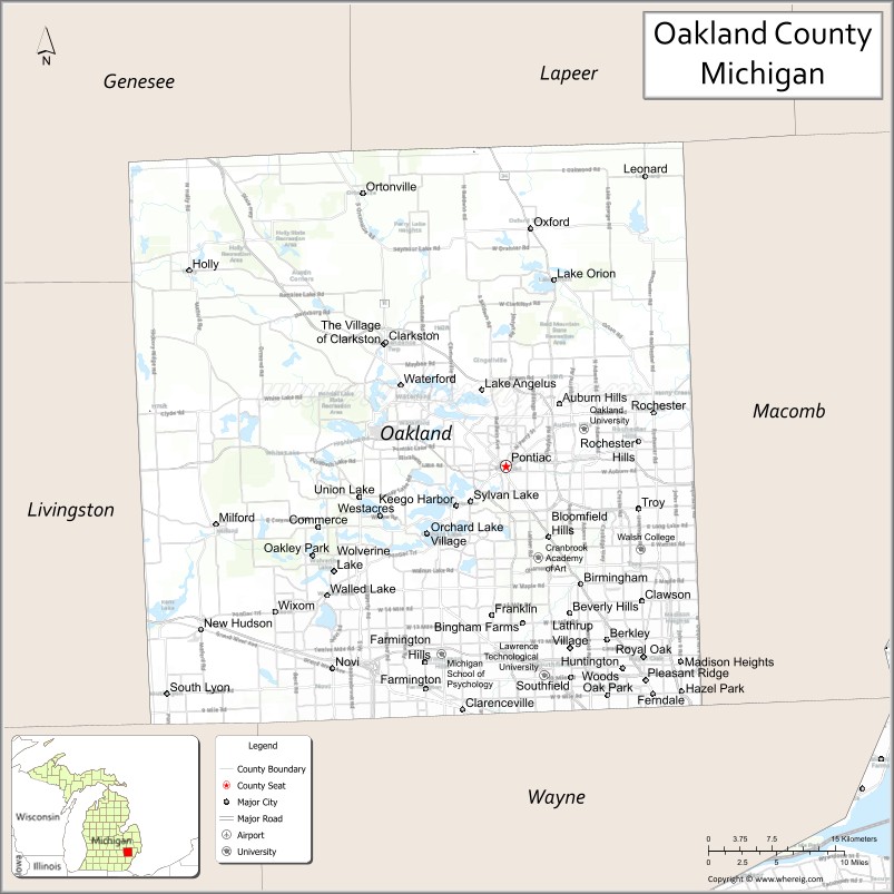 Map of Oakland County, Michigan