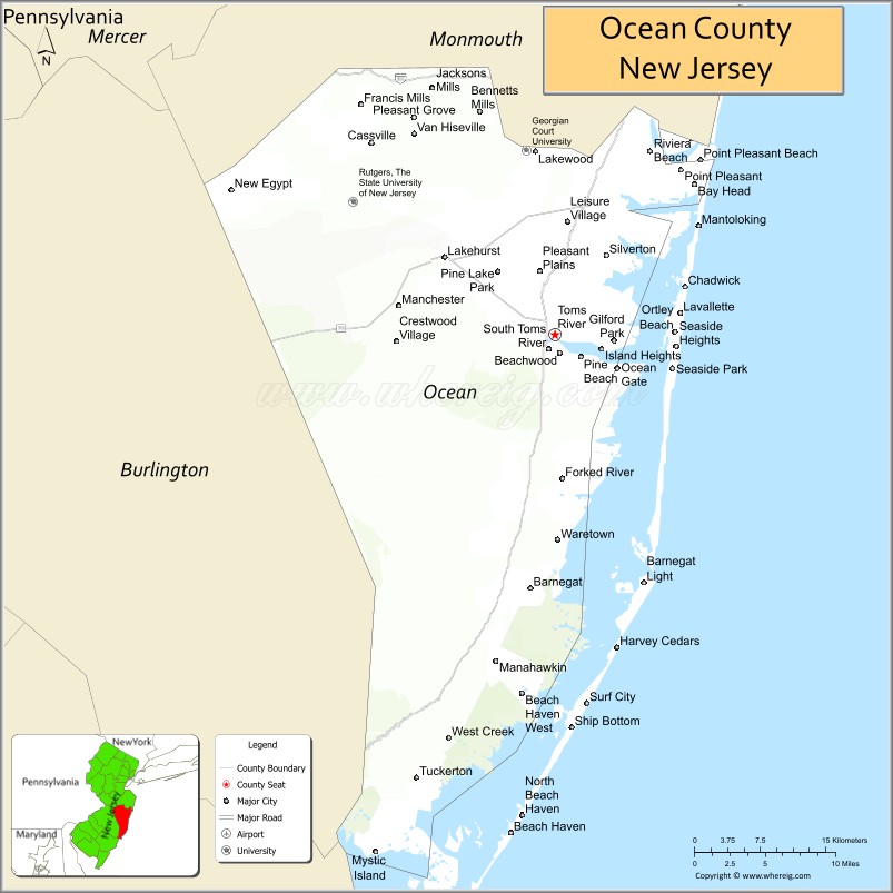 Map of Ocean County, New Jersey