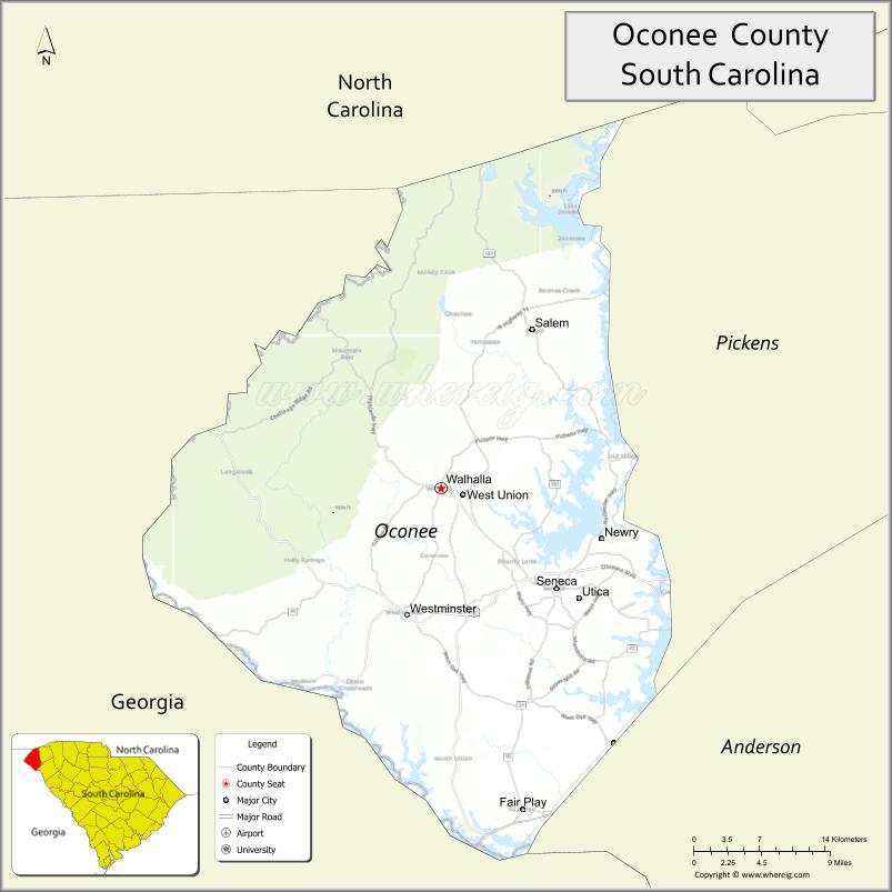 Map of Oconee County, South Carolina