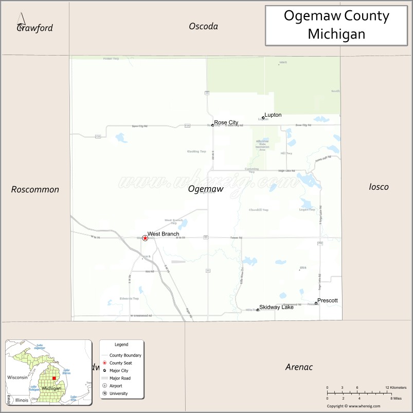 Map of Ogemaw County, Michigan