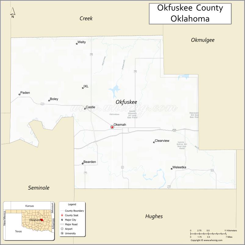 Map of Okfuskee County, Oklahoma