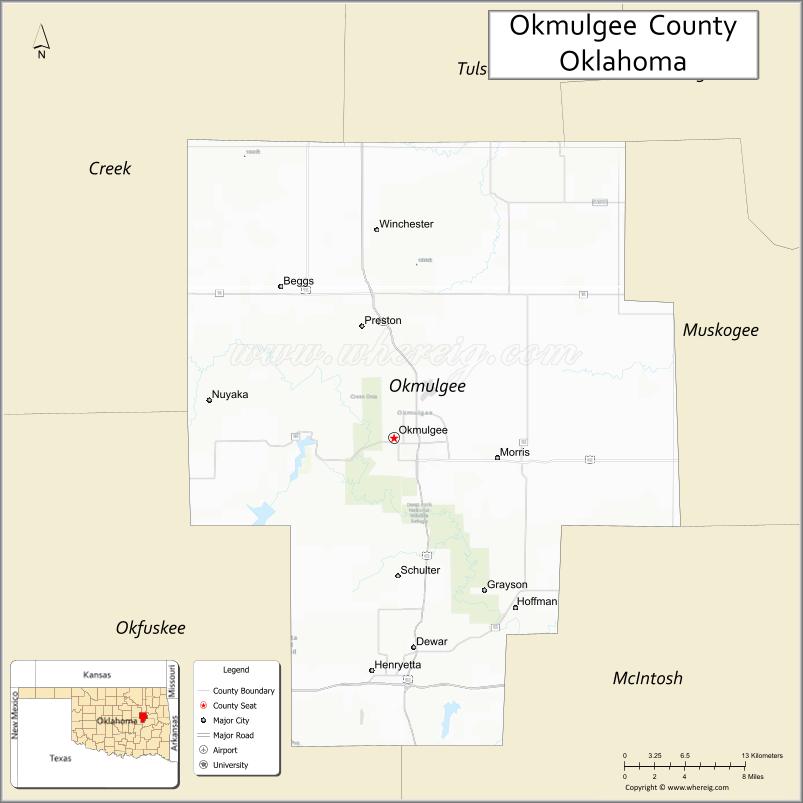 Map of Okmulgee County, Oklahoma