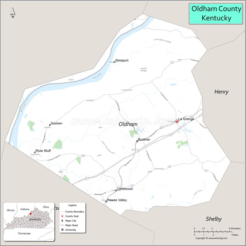 Map of Oldham County, Kentucky