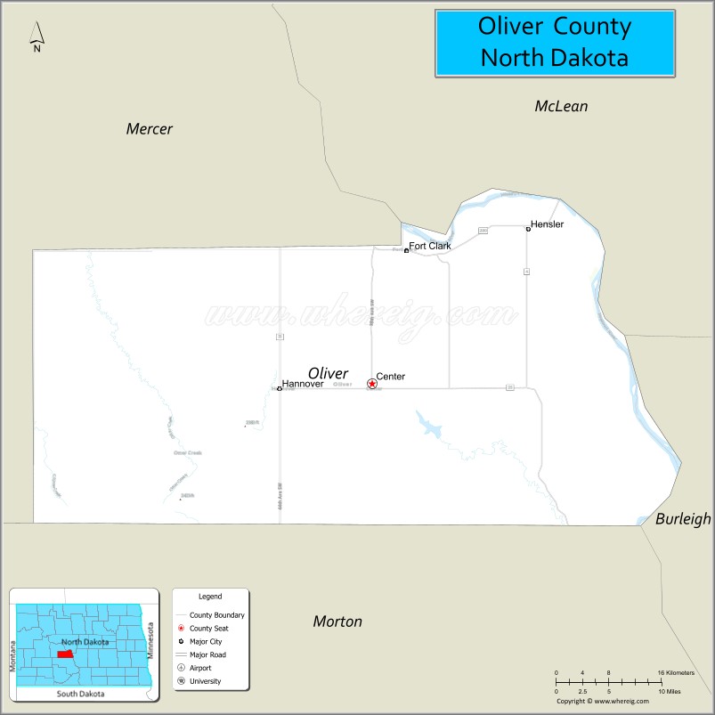 Map of Oliver County, North Dakota