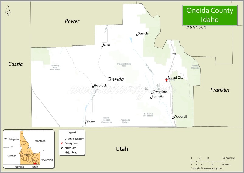 Map of Oneida County, Idaho