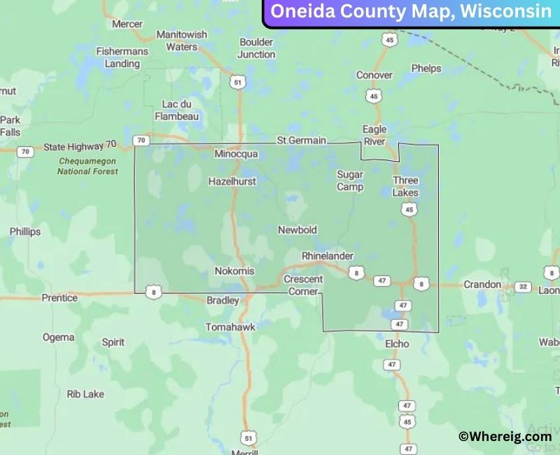 Map of Oneida County, Wisconsin