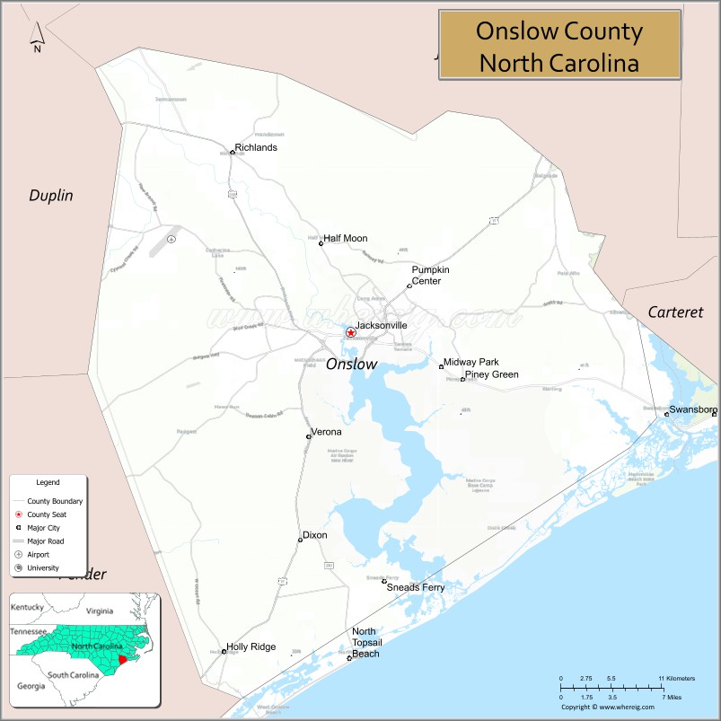 Map of Onslow County, North Carolina