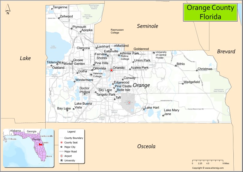 Map of Orange County, Florida