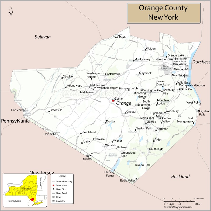 Map of Orange County, New York
