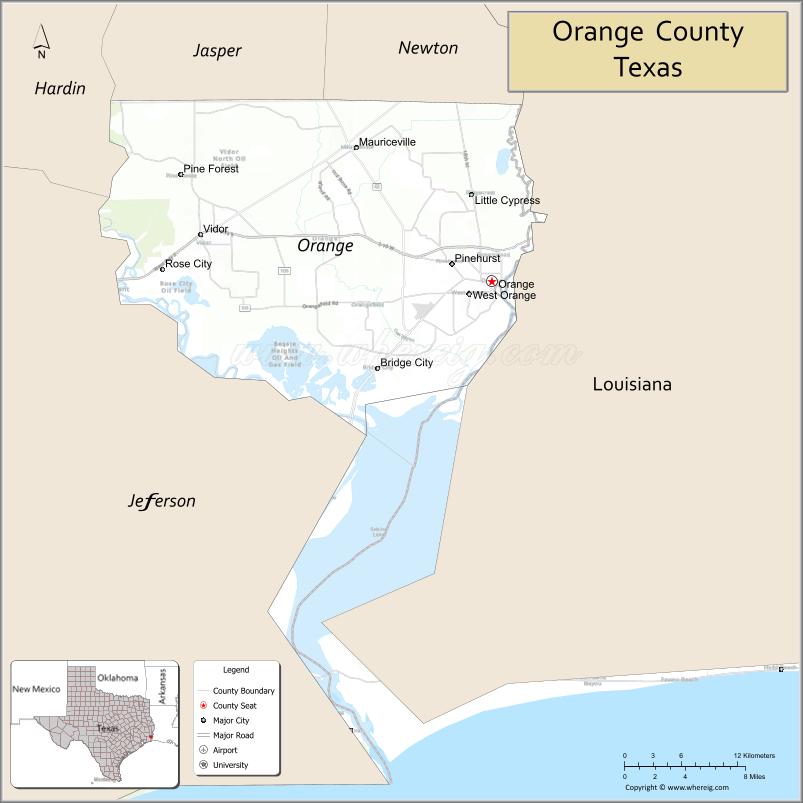 Map of Orange County, Texas